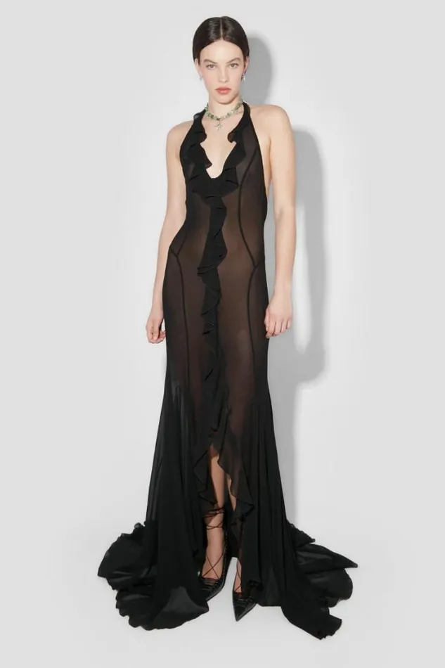 Recycled Viscose Chiffon Maxi Dress Black Women MISBHV Dresses