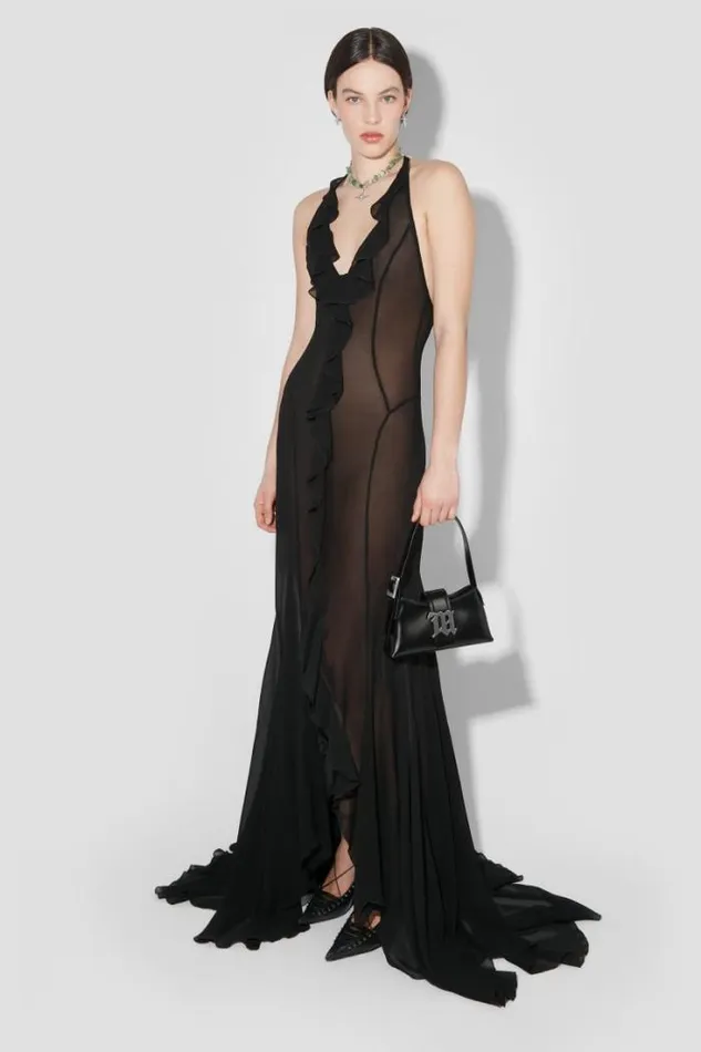 Recycled Viscose Chiffon Maxi Dress Black Women MISBHV Dresses