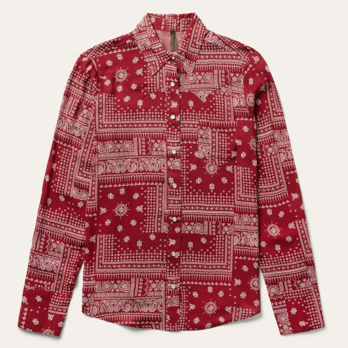 Red Bandana Patchwork Shirt Red Women Stetson Western Shirts