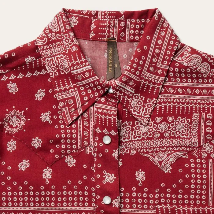 Red Bandana Patchwork Shirt Red Women Stetson Western Shirts
