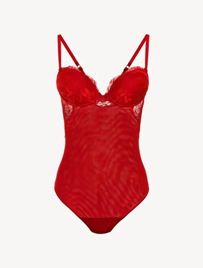Red Lace Bodysuit Lingerie La Perla Bodysuits and Bustiers