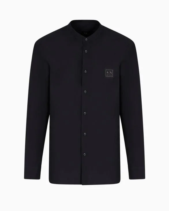 Regular Fit Poplin Shirt With Logo Patch Navyblue Men Armani Shirts