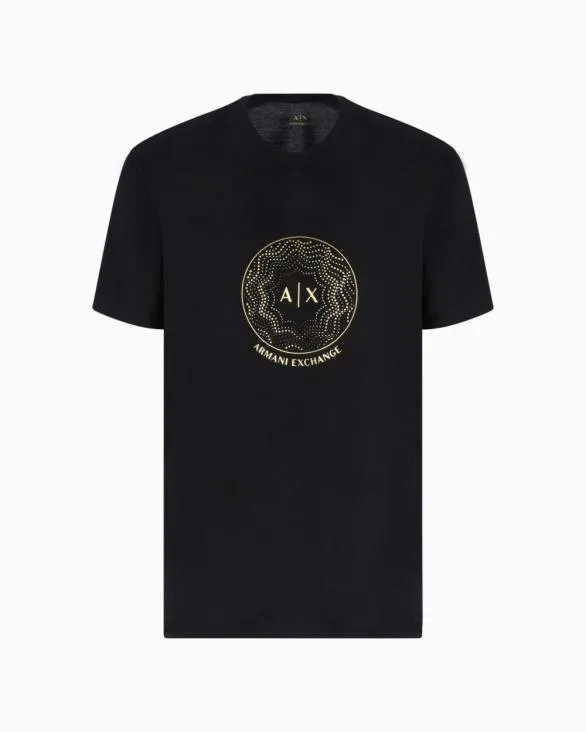 Regular Fit Tshirt With Golden Rhinestones Black Men Armani TShirts