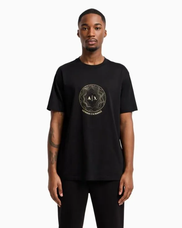 Regular Fit Tshirt With Golden Rhinestones Black Men Armani TShirts Regular Fit Tshirt With Golden Rhinestones Black Men Armani TShirts
