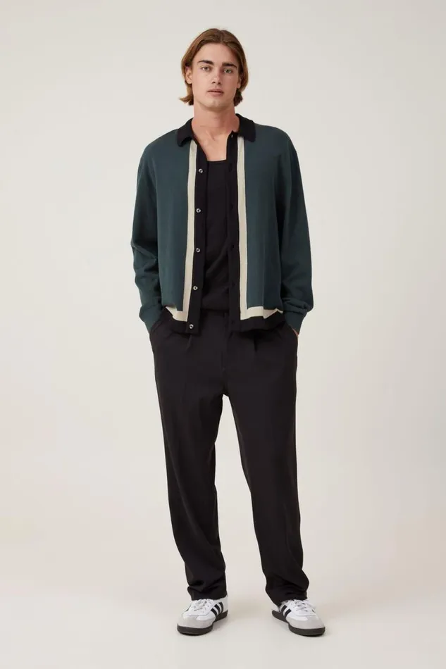 Relaxed Pleated Pant Black Men Cotton On Pants