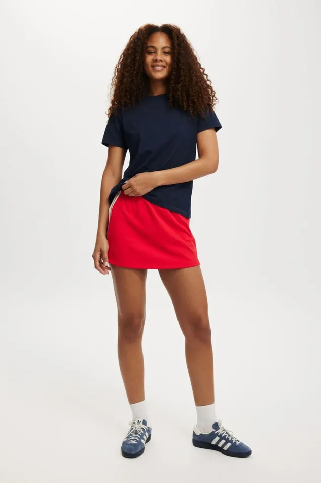 Retro Sporty Skirt Scarlet Red Women Cotton On Skirts