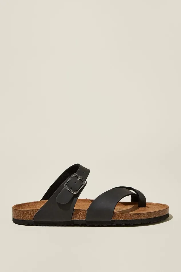 Rex Toe Loop Slide Black Smooth Women Cotton On Shoes and Slippers