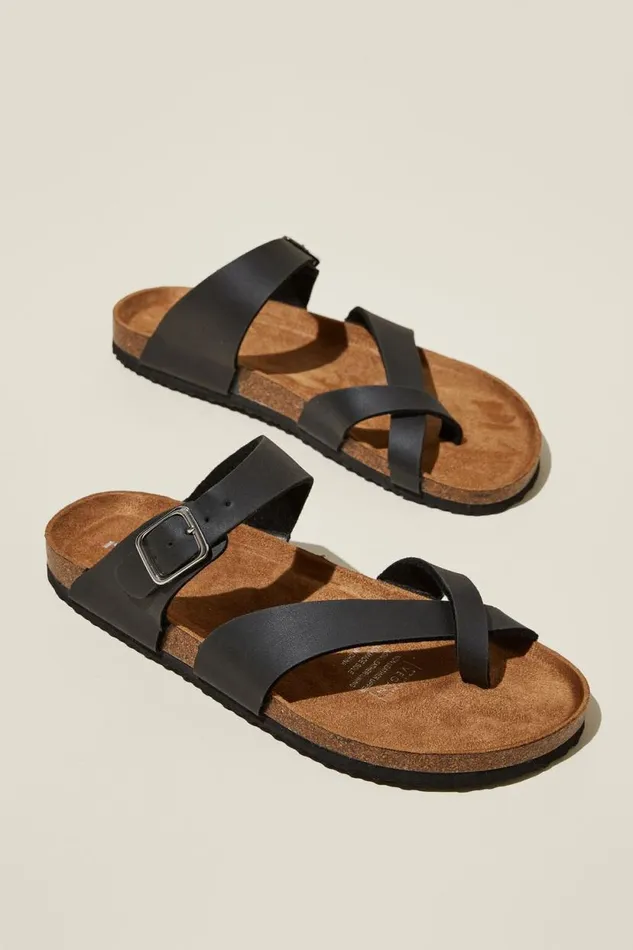 Rex Toe Loop Slide Black Smooth Women Cotton On Shoes and Slippers
