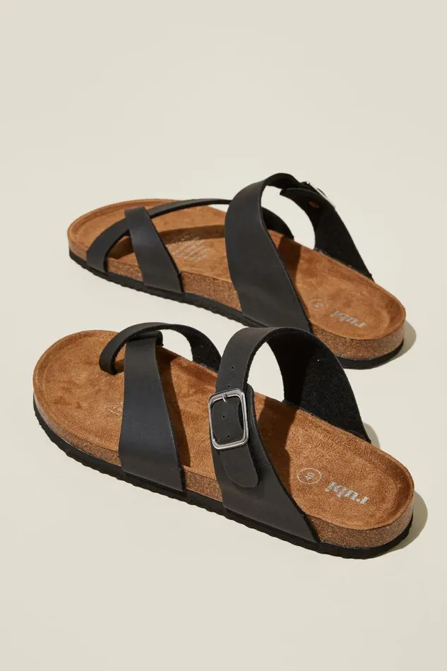 Rex Toe Loop Slide Black Smooth Women Cotton On Shoes and Slippers