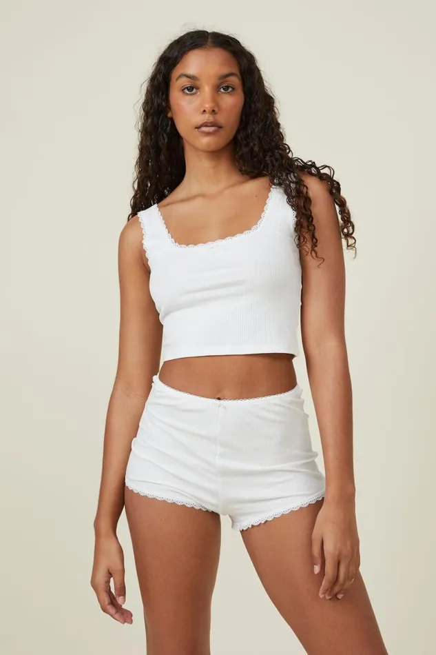 Rib Lace Tank White Women Cotton On Tops