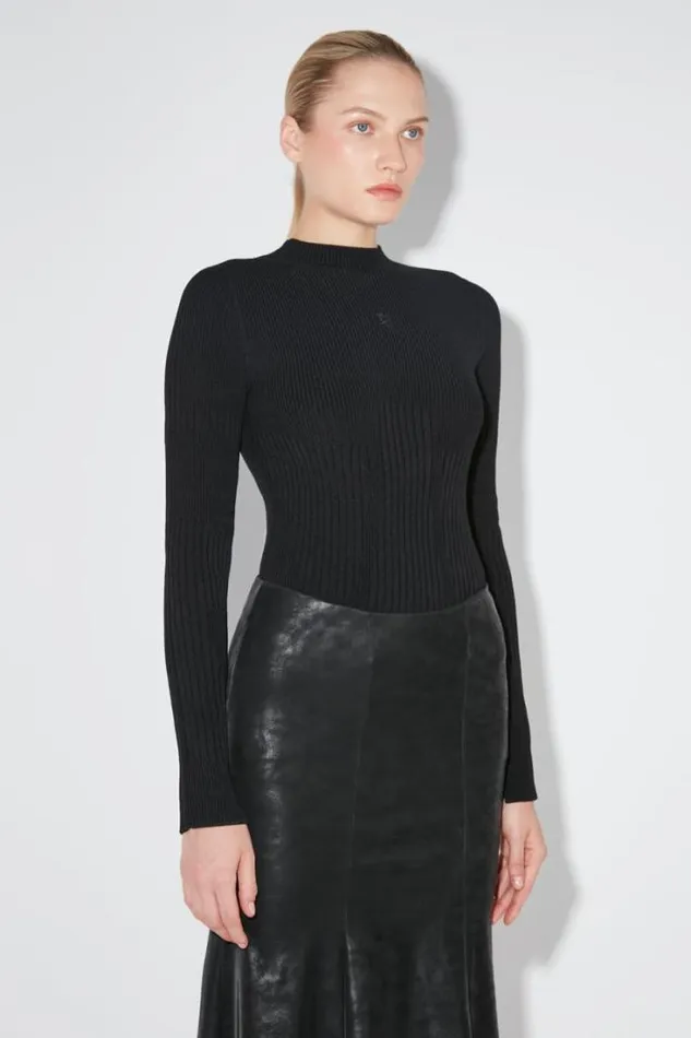 Ribbed Longsleeve Mockneck Black Women MISBHV Knitwear