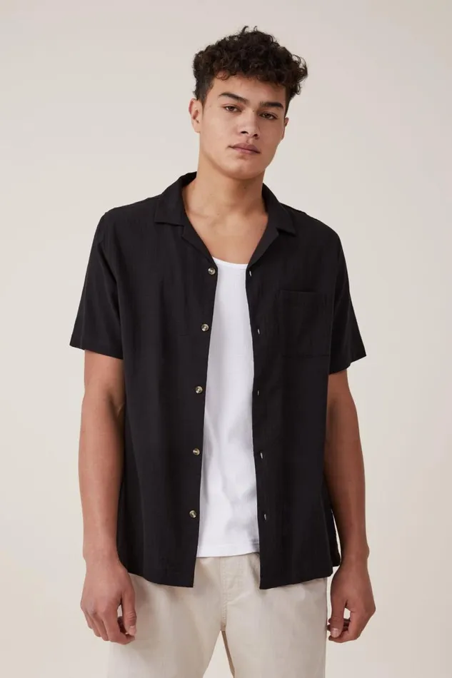 Riviera Short Sleeve Shirt Black Men Cotton On Shirts and Polos