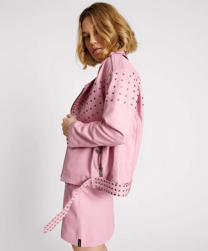 RIZZO PINK STUDDED LEATHER MOTO JACKET Women One Teaspoon Jackets RIZZO PINK STUDDED LEATHER MOTO JACKET Women One Teaspoon Jackets