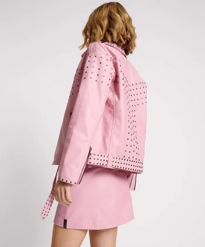 RIZZO PINK STUDDED LEATHER MOTO JACKET Women One Teaspoon Jackets RIZZO PINK STUDDED LEATHER MOTO JACKET Women One Teaspoon Jackets