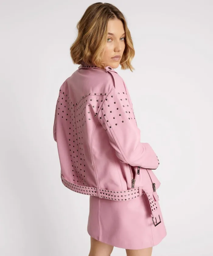 RIZZO PINK STUDDED LEATHER MOTO JACKET Women One Teaspoon Jackets RIZZO PINK STUDDED LEATHER MOTO JACKET Women One Teaspoon Jackets