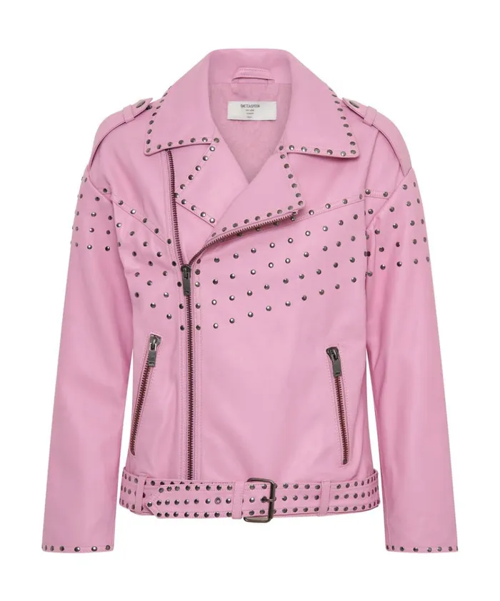 RIZZO PINK STUDDED LEATHER MOTO JACKET Women One Teaspoon Jackets RIZZO PINK STUDDED LEATHER MOTO JACKET Women One Teaspoon Jackets