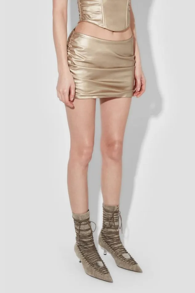 Ruched Faux Leather Mini Skirt Gold Women MISBHV Skirts