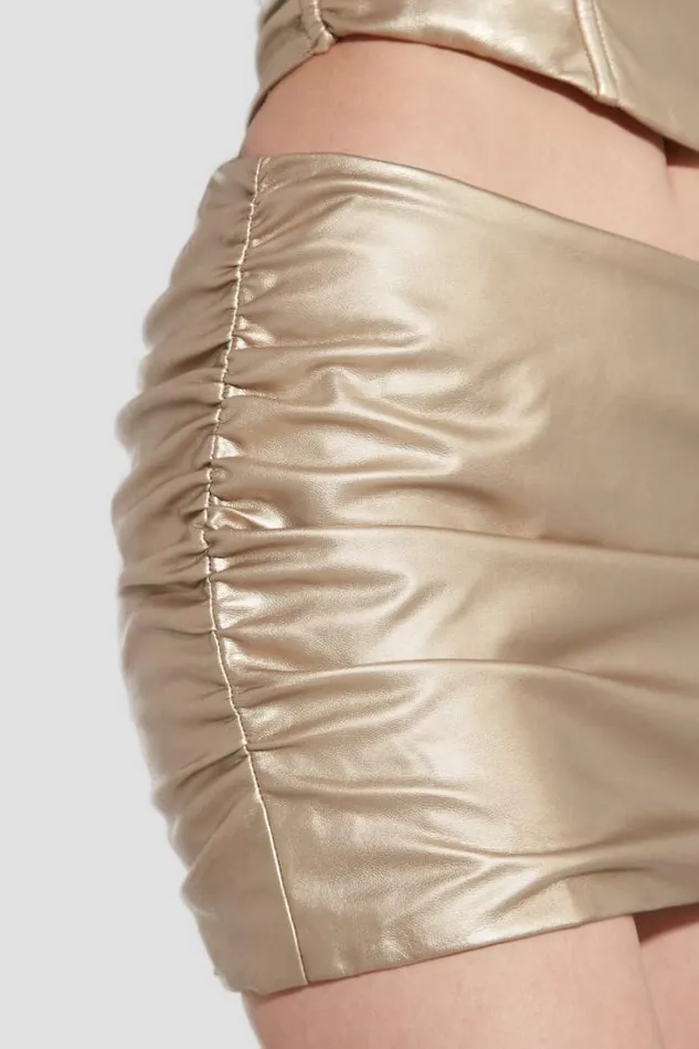 Ruched Faux Leather Mini Skirt Gold Women MISBHV Skirts