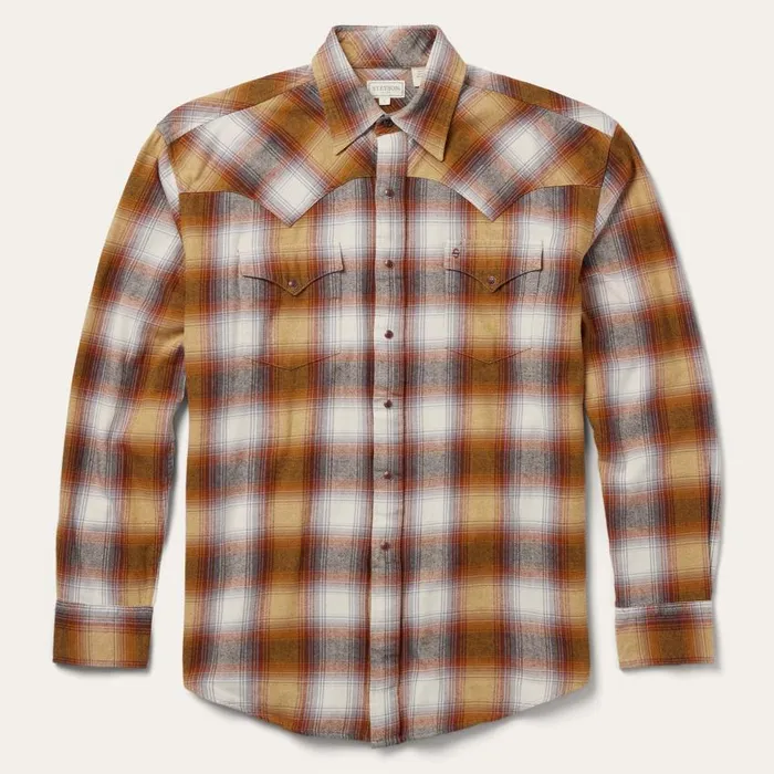 Rust Plaid Flannel Western Shirt Brown Men Stetson Flannel Shirts