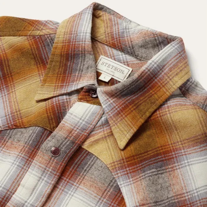 Rust Plaid Flannel Western Shirt Brown Men Stetson Flannel Shirts