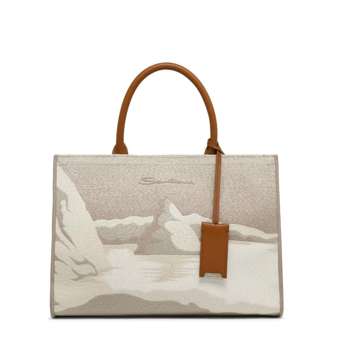 Santoni Beige Fabric Medium Tote Bag MenWomen Home Accessories