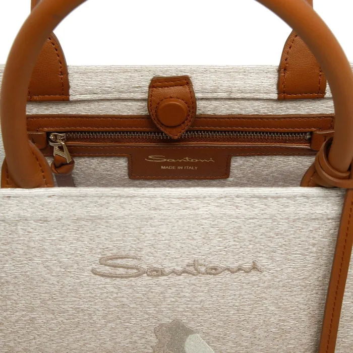 Santoni Beige Fabric Medium Tote Bag MenWomen Home Accessories