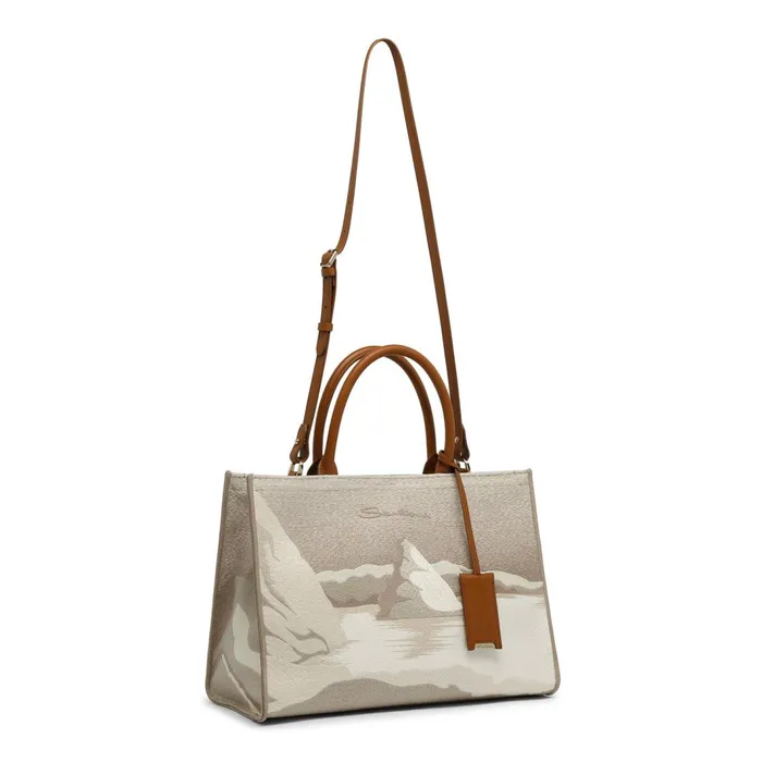 Santoni Beige Fabric Medium Tote Bag MenWomen Home Accessories
