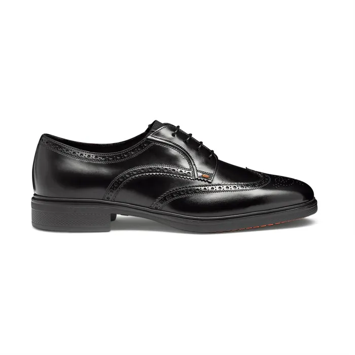 Santoni Black Leather Easy Brogue LaceUp Men LaceUps
