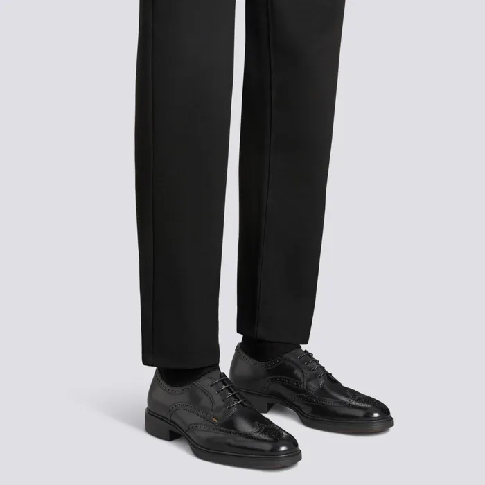 Santoni Black Leather Easy Brogue LaceUp Men LaceUps
