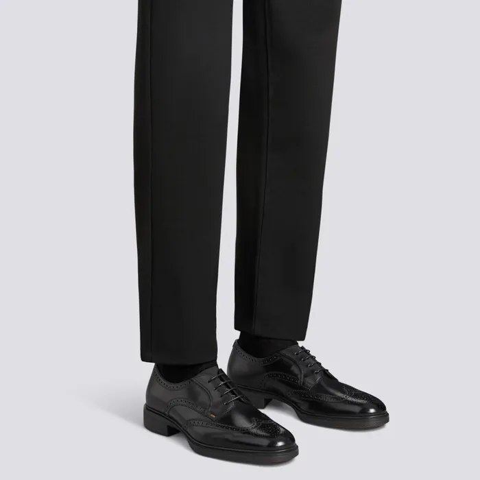 Santoni Black Leather Easy Brogue LaceUp Men LaceUps
