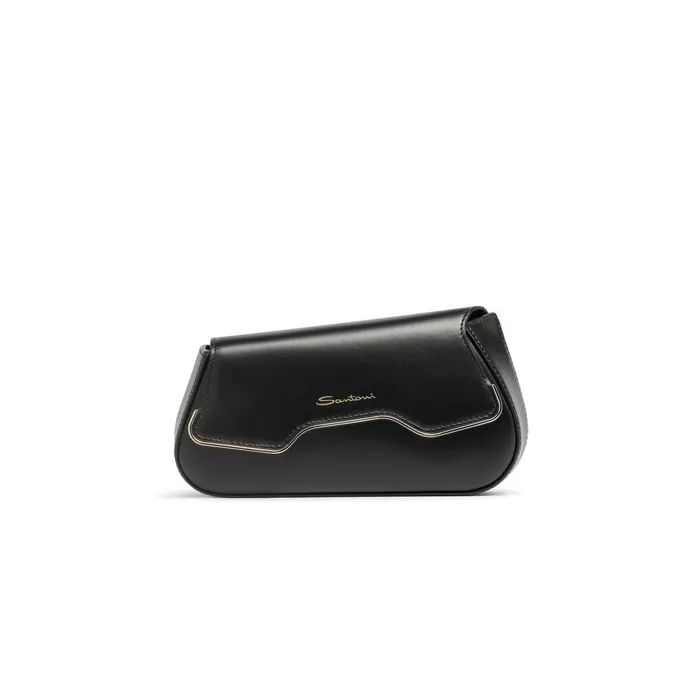 Santoni Black Leather The Pluto Crossbody Bag Women Bags