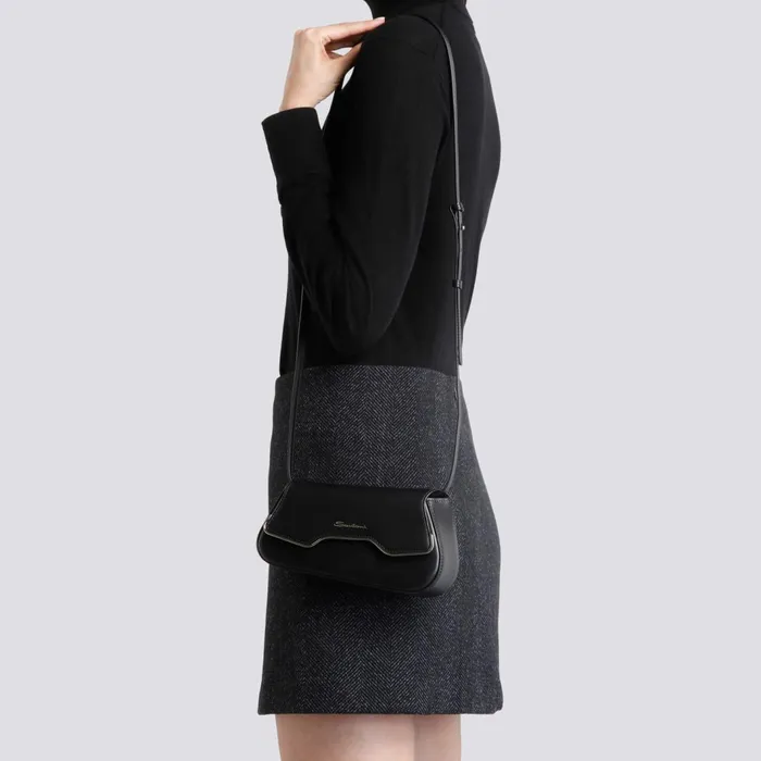 Santoni Black Leather The Pluto Crossbody Bag Women Bags
