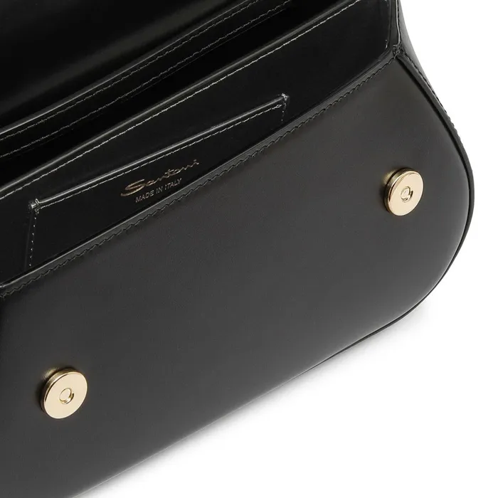 Santoni Black Leather The Pluto Crossbody Bag Women Bags