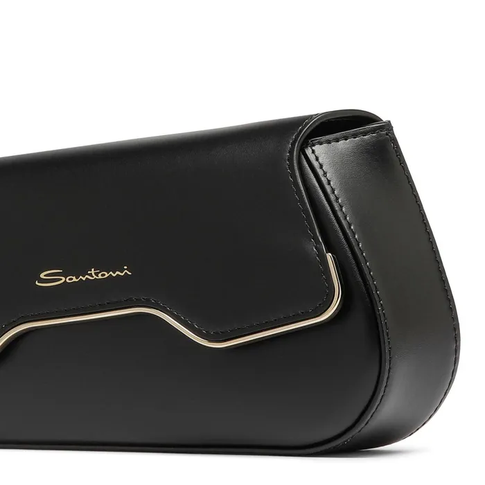 Santoni Black Leather The Pluto Crossbody Bag Women Bags