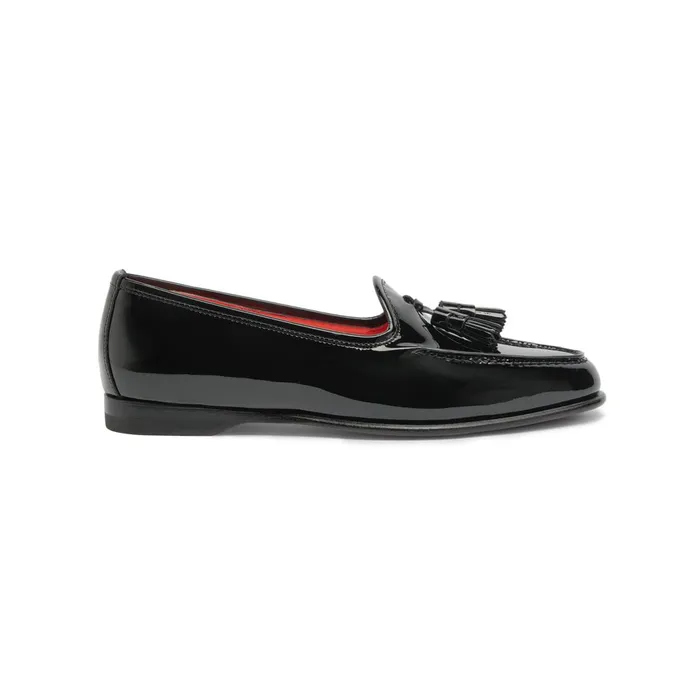 Santoni Black Patent Leather Andrea Tassel Loafer Women Loafers