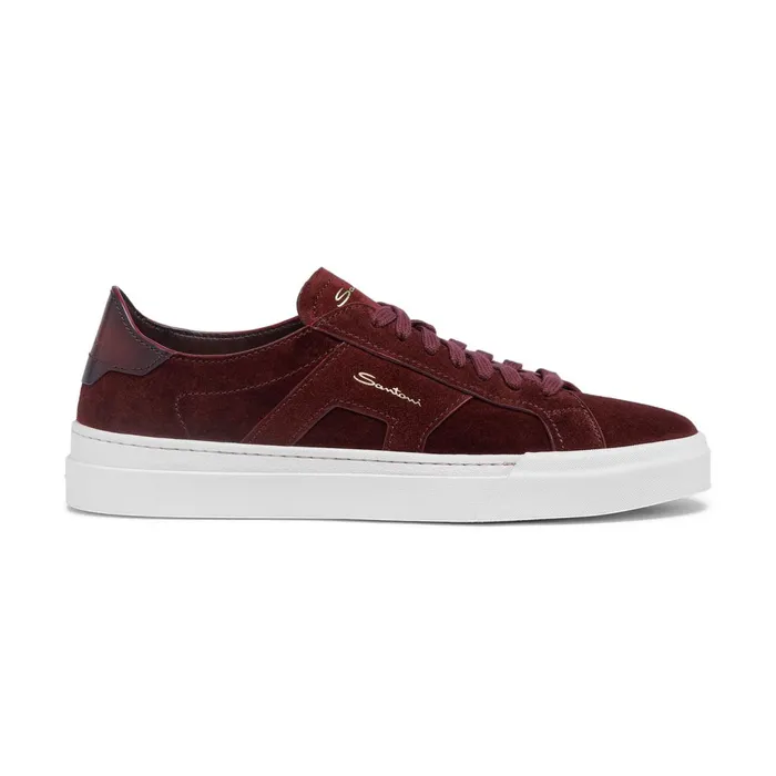 Santoni Burgundy Suede Double Buckle Sneaker Men Sneakers
