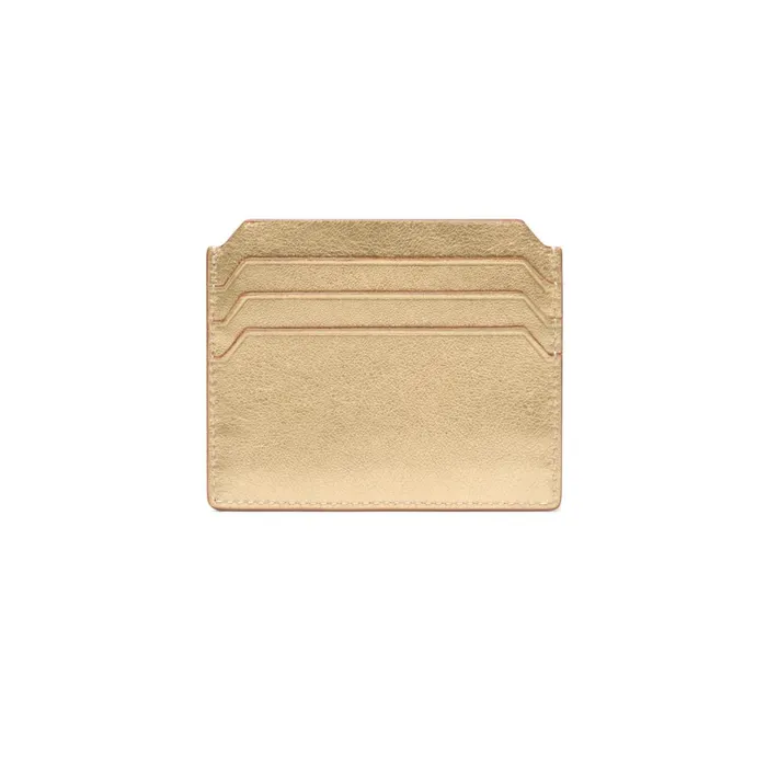Santoni Gold Laminated Leather Credit Card Holder Women Small Leather Goods