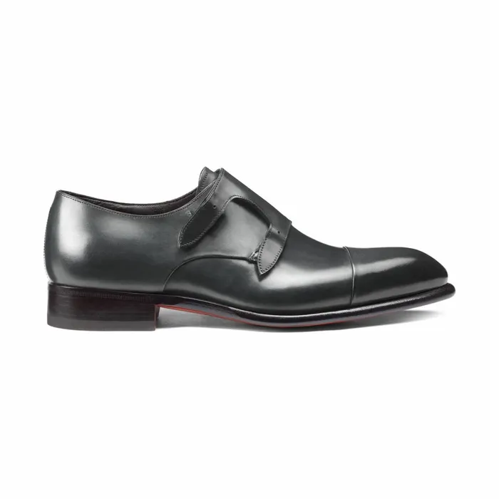 Santoni Grey Leather DoubleBuckle Shoe Men Double Buckle