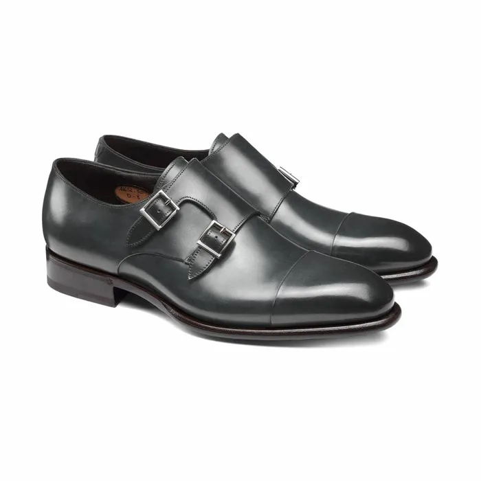 Santoni Grey Leather DoubleBuckle Shoe Men Double Buckle