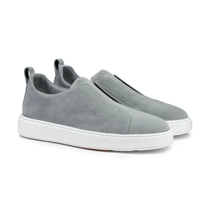 Santoni Light Blue Suede SlipOn Sneaker Men Sneakers