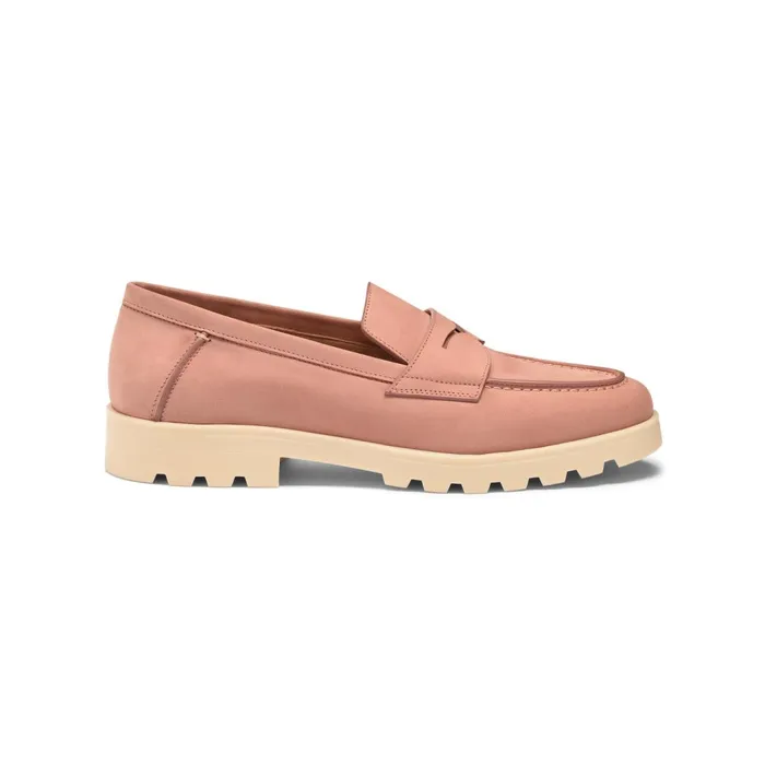 Santoni Pink Nubuck Penny Loafer Women Loafers