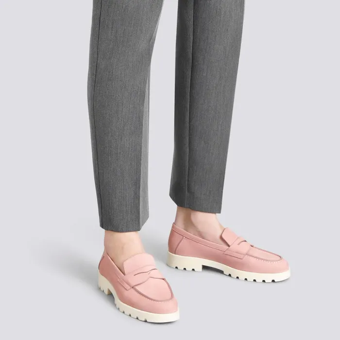 Santoni Pink Nubuck Penny Loafer Women Loafers