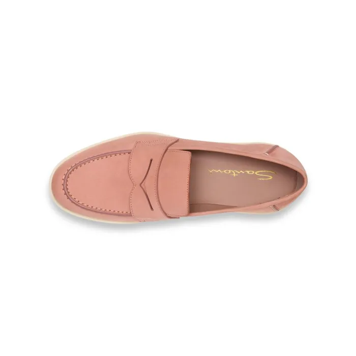 Santoni Pink Nubuck Penny Loafer Women Loafers