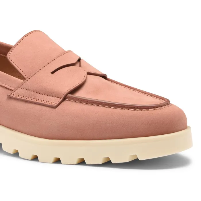 Santoni Pink Nubuck Penny Loafer Women Loafers