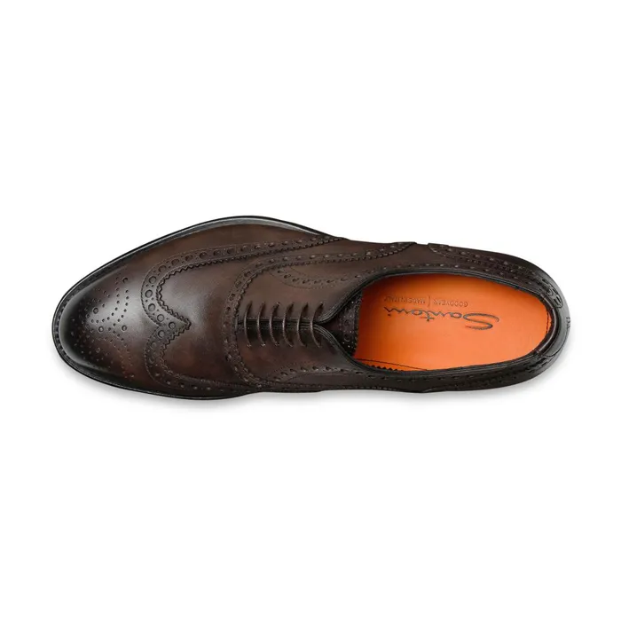 Santoni Polished Brown Leather Oxford Shoe Men LaceUps