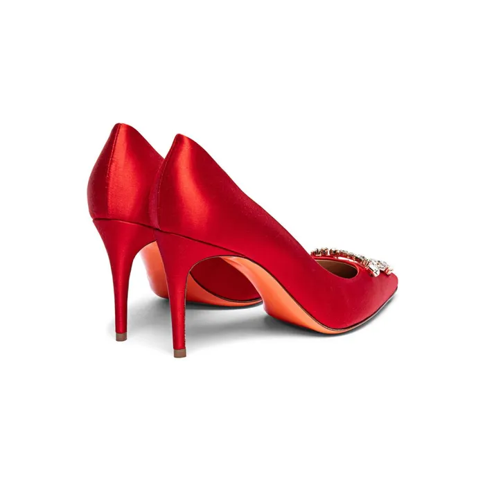 Santoni Red Satin HighHeel Sibille Pump Women Pumps and Heels