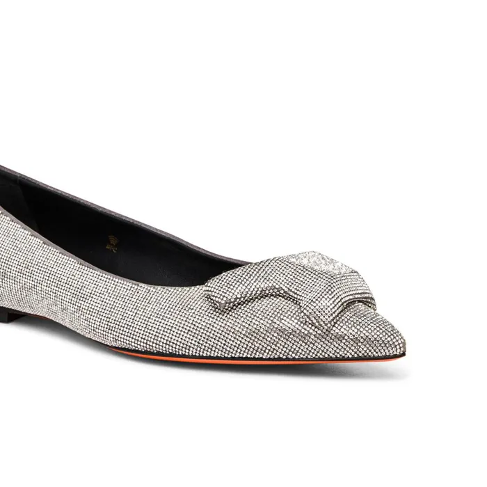 Santoni Silver Strass Ballet Flat Women Flats Shoes