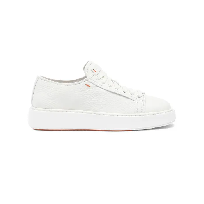Santoni White Tumbled Leather Sneaker Women Sneakers