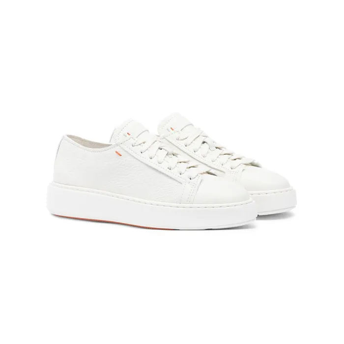 Santoni White Tumbled Leather Sneaker Women Sneakers