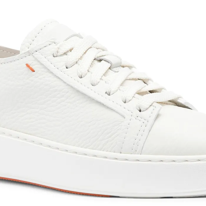 Santoni White Tumbled Leather Sneaker Women Sneakers